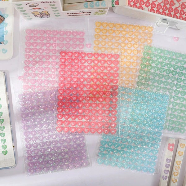 Cute Colorful Kawaii Hologram Heart Letter Planner Stickers, Cute Letters, Kawaii Letter Stickers, Journal Holo Flake Stickers B4