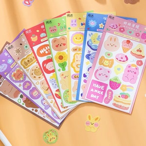 Leuke Deco Sticker Sheets, Cute Stickers, 2 vellen stickers, Papier Kawaii Stickers, Kleur Sticker Sheets, Journal Sticker Sheets B4