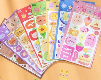 Fogli di adesivi deco carini, adesivi carini, 2 fogli di adesivi, adesivi kawaii di carta, fogli di adesivi a colori, fogli di adesivi per giornali B4