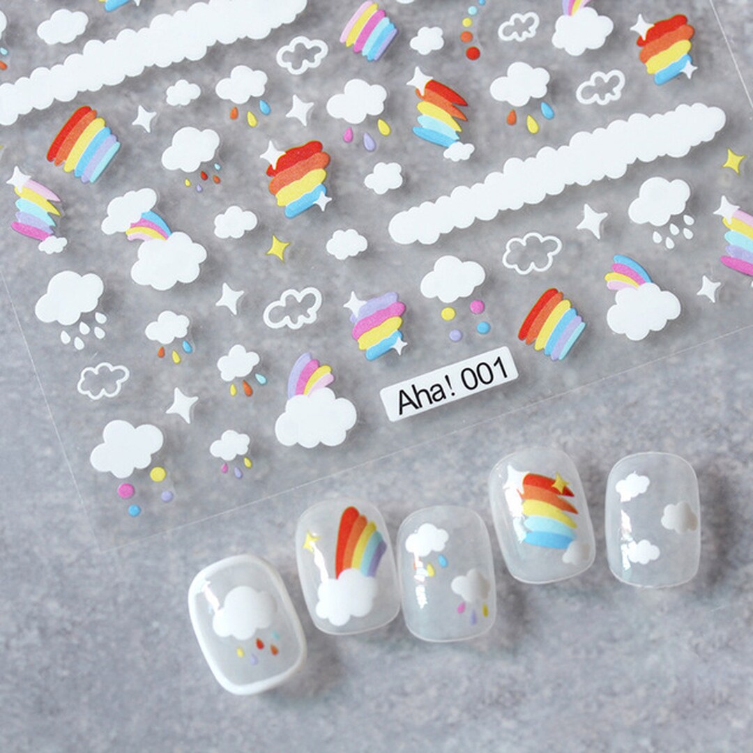 Kawaii Nail Decals, Rainbow Nail Stickers, Rainbow Nail Decal, Cute