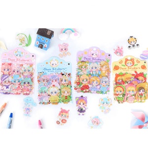 Retro Kawaii Girl Stickers, Cute Stickers, Animal Stickers, Journal Flake Stickers, Chibi Stickers, Clear Stickers - B2C