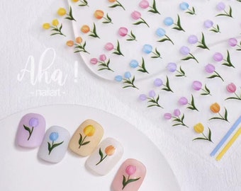 Spring Tulip Kawaii Nail Decals, Cute Flower Nail Decals, Spring Nail Decals, Tulip Nail Stickers, Floral Nail Decals, Pastel Nail Stickers