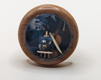 Handmade Diorama Button - Artist Studio Under Glass "Forging Picasso", 1 3/4"