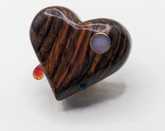 Handmade Cocobolo Wood Heart Button w Malachite and Glass - 1 1/4"