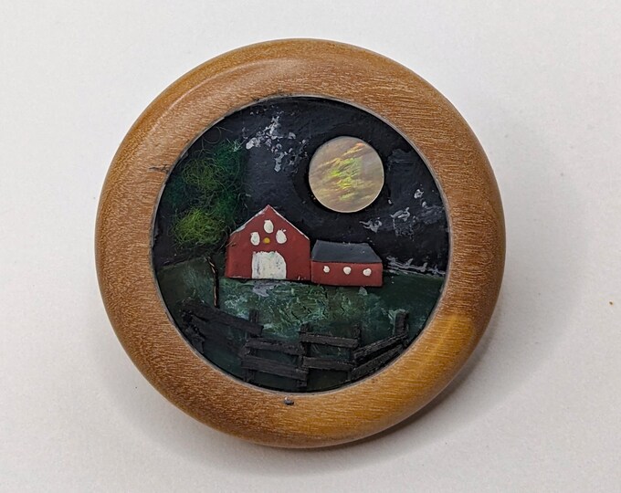 Handmade Diorama Button- Mixed Media Under Glass 
