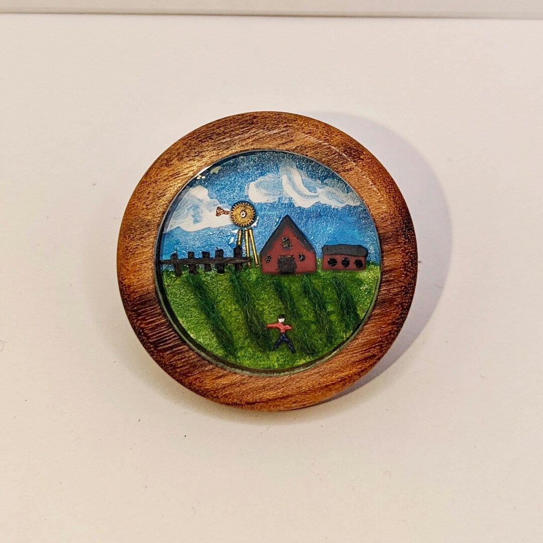Handmade Diorama Button Mixed Media Under Glass the Farm, 1 5/8 - Etsy