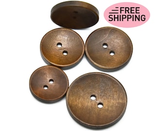Botões de madeira orgânica de 23/25 mm - 10 unidades para tricô e costura - Botões com 2 furos