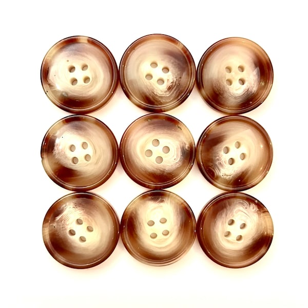 24MM - 9 Vintage Caramel Cream Horn Buttons - 4Hole Buttons with Rim - Buttons for a Jacket Blazer Coat Top Pants Skirt Suit