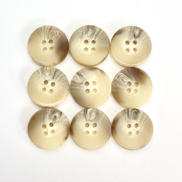20MM - 9 Vintage Beige Brown Horn Buttons for Sewing Knitting - 4Hole No Rim - Buttons for a Coat Jacket Suit Sweater Blazer Dress
