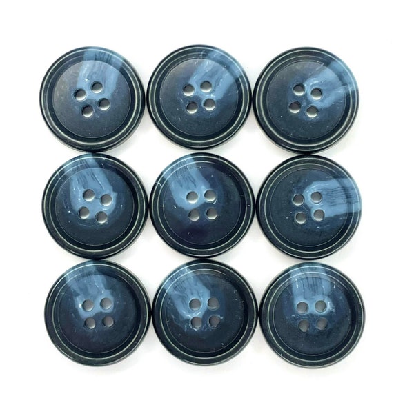 20MM - 9 Vintage Navy Blue Buttons for Knitting Sewing - 4Hole With Rim - Buttons for a Jacket Blazer Top Blouse Skirt Pants Dress