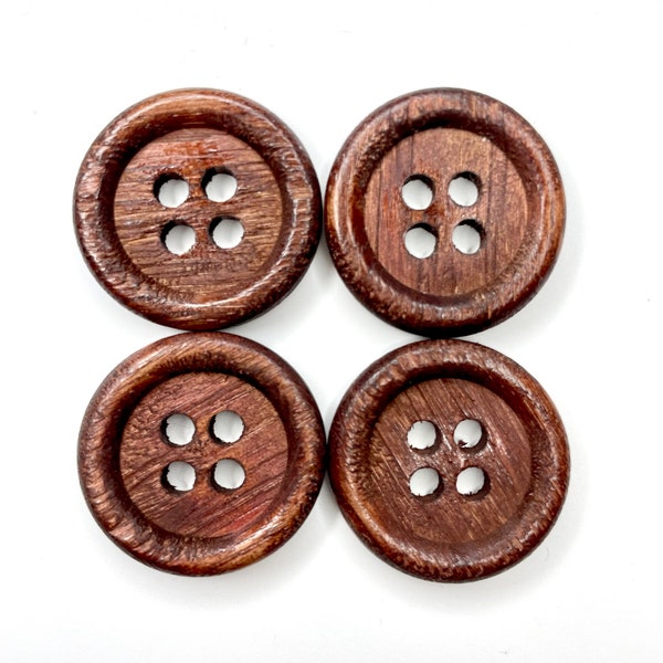29MM - 4 Big Brown Natural Wood Button for Knitting and Sewing - 4Hole With Rim - Buttons for Coat’s, Jackets Sweaters Blazers Tops Skirts