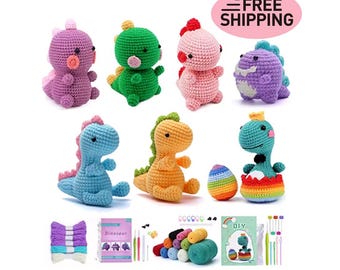 Dino Crochet Stuffed Animal Kit: Complete DIY Beginner Amigurumi Set