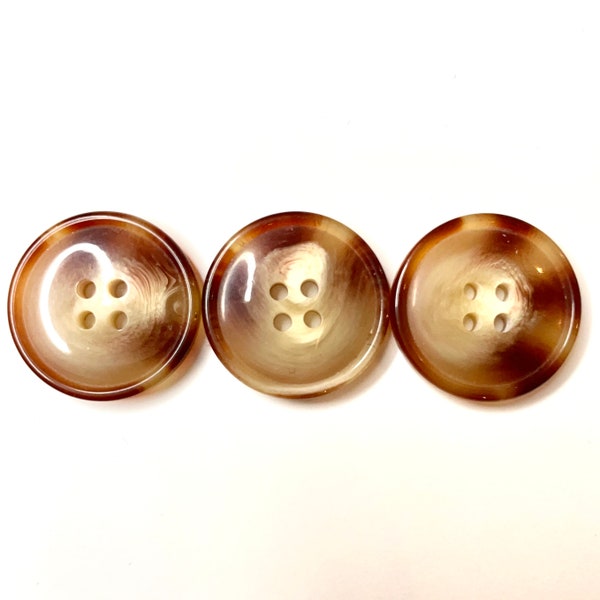 23MM - 3 Vintage Horn Caramel Brown Buttons - 4Hole Buttons with Rim - Buttons for a Coat Jacket Blazer Sweater Dress