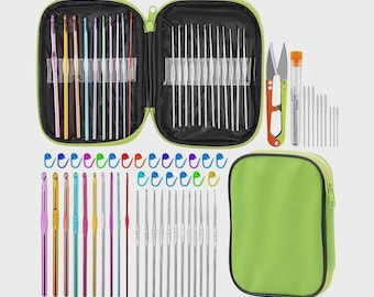 54-Piece Ergonomic Crochet Hook Set with Case, 22 Hooks in 2.5mm–6mm, Stitch Markers, Scissors and Needles