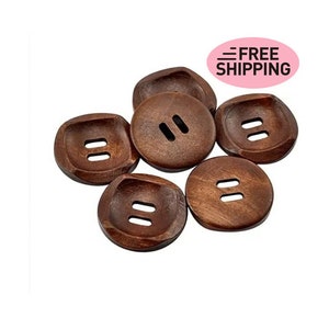 10 Brown 30MM Real Wood Buttons for DIY Crafts, Organic Wood Buttons for Craft Sewing Knitting Projects