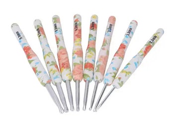 8Pcs Flower Print Crochet Hook Set, Colorful Crochet Needles for Knitting and Sewing