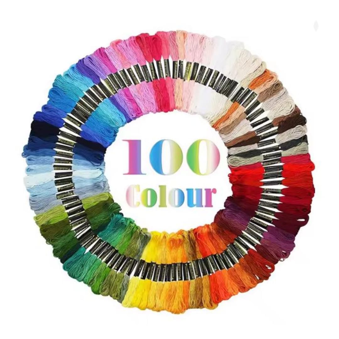 Honosen Stickgarn Set 100 Farben - Je 8 Meter Baumwollgarn, Mit Nadeln & Zubehör Für Sticken & Basteln