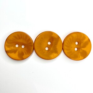 May include: Three brown plastic buttons with two holes each. The buttons have a marbled pattern.