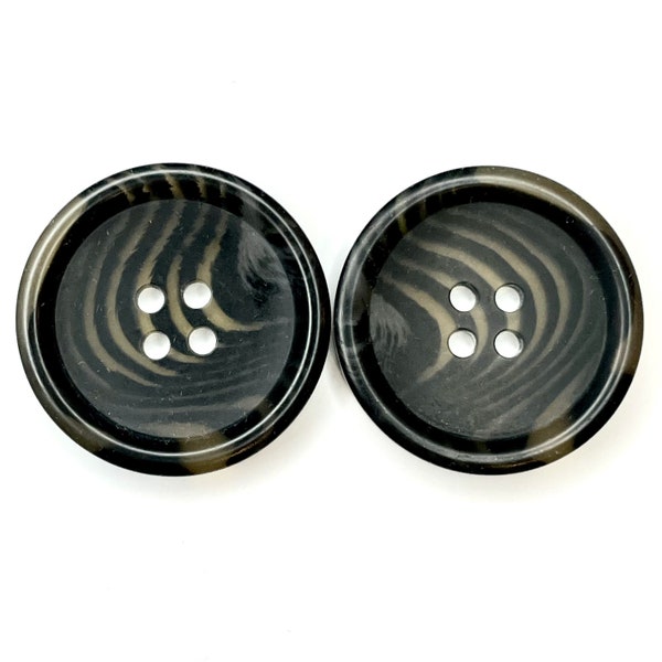 35MM - 2 Big Black Buttons for Knitting / Sewing - 4Hole Black with Design - Buttons for a Coat, Jacket, Blazer, Top, Dress, Pants, Skirt