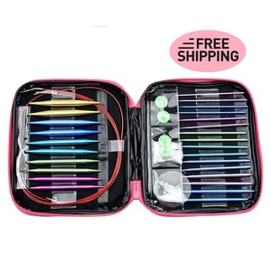 Stricknadeln Set, austauschbares Stricknadel Set, 13 Nadeln mit Reißverschluss Etui, Rundstricknadeln, Geschenk für Strickerinnen, Strickzeug