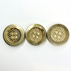 23MM - 3 Vintage Gold Buttons for Knitting and Sewing - 4Hole with Rim - Buttons for Jackets, Sweaters, Blazers, Tops, Dresses