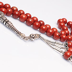 ECHTE Jaspis Islamische Gebet 33 Perlen, Tasbih, Tesbih, Misbaha, Tasbeeh, Sibha, Rosenkranz, Tasbih 33, Tasbih Personalisiert 8mm, Silber Rosenkranz