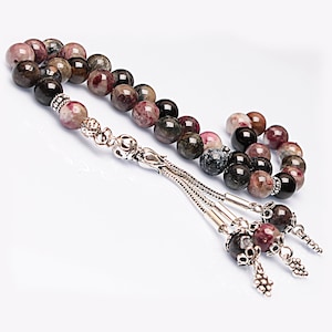 ECHTER Turmalin, Islamische Gebet 33 Perlen, Tasbih, Tesbih, Misbaha, Tasbeeh, Sibha, Rosenkranz, Tasbih 33, Tasbih Personalisiert 8mm, Silber