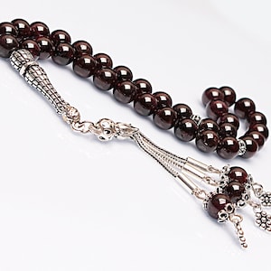 REAL Garnet Islamic Prayer 33 Beads, Tasbih, Tesbih, Misbaha, Tasbeeh, Sibha, Rosary, Tasbih 33, Tasbih Personalized 8mm, Silver Rosary