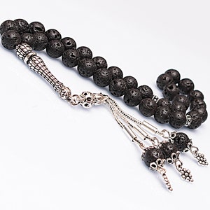 REAL Lava , Islamic Prayer 33 Beads, Tasbih, Tesbih, Misbaha, Tasbeeh, Sibha, Rosary, Tasbih 33, Tasbih Personalized 8mm, Silver Rosary