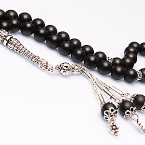 REAL Onyx , Islamic Prayer 33 Beads, Tasbih, Tesbih, Misbaha, Tasbeeh, Sibha, Rosary, Tasbih 33, Tasbih Personalized 8mm, Silver Rosary