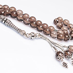 REAL Smoky Quartz Islamic Prayer 33 Beads, Tasbih, Tesbih, Misbaha, Tasbeeh, Sibha, Rosary, Tasbih 33, Tasbih Personalized 8mm, Silver