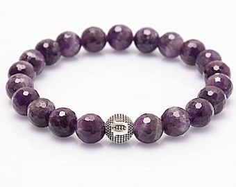 Sterling Silver Heart Clasp Tumble Stone Purple Quartz Large Bead Bracelet Amethyst Bead Bracelet Statement Gift for all Occasions