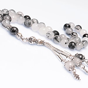 REAL Rutile Quartz Islamic Prayer 33 Beads, Tasbih, Tesbih, Misbaha, Tasbeeh, Sibha, Rosary, Tasbih 33, Tasbih Personalized 8mm, Silver
