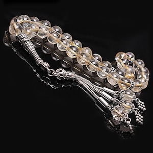 REAL Citrine , Islamic Prayer 33 Beads, Tasbih, Tesbih, Misbaha, Tasbeeh, Sibha, Rosary, Tasbih 33, Tasbih Personalized 8mm, Silver Rosary