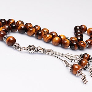 Echte Tigerauge Islamische Gebet 33 Perlen, Tasbih, Tesbih, Misbaha, Tasbeeh, Sibha, Rosenkranz, Tasbih 33, Tasbih Personalisiert 8mm, Silber Rosenkranz