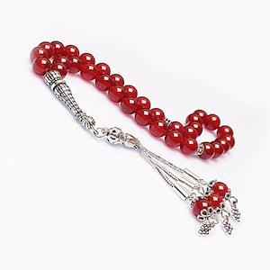REAL Agate , Islamic Prayer 33 Beads, Tasbih, Tesbih, Misbaha, Tasbeeh, Sibha, Rosary, Tasbih 33, Tasbih Personalized 8mm, Silver Rosary