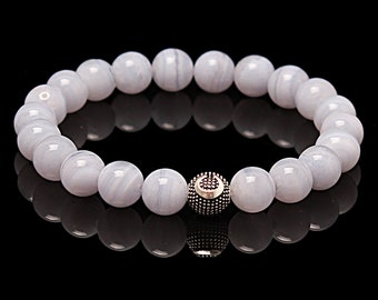 Chalcedony Bracelet Gift For Women or Men, 8mm Gemstone Bracelet, %100 original and real natural stone