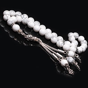 REAL Howlite Islamic Prayer 33 Beads, Tasbih, Tesbih, Misbaha, Tasbeeh, Sibha, Rosary, Tasbih 33, Tasbih Personalized 8mm, Silver Rosary