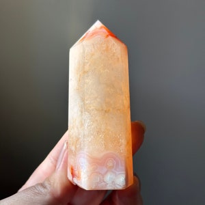Carnelian Flower Agate Tower with Quartz | Rare Cream and Orange Carnelian Flower Agate