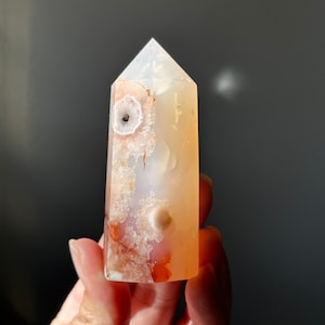 Carnelian Flower Agate Tower with Banding | Rare Cream and Orange Carnelian Flower Agate