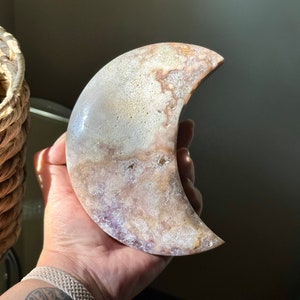 Lavender Pink Amethyst Moon | Sparkly Pink Amethyst | Large Pink Amerhyst Moon Carving