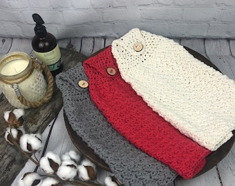 Crochet Cotton Hand Towel with Wooden Button, Kitchen Bar Decor