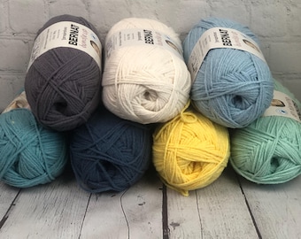 Bernat Bundle Up is a soft polyester fiber often used for baby items and works up with great stitch definition in soft flannel looking hues.