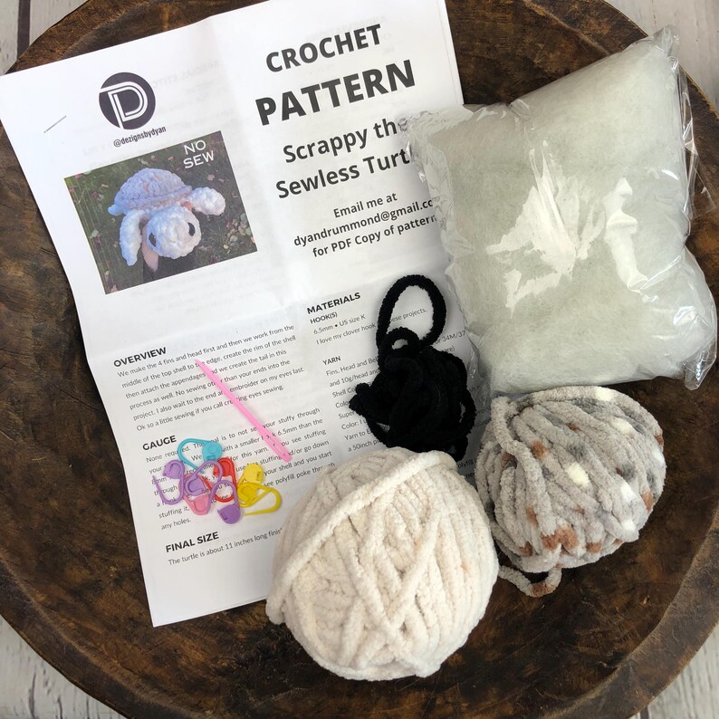 Beginner Friendly Turtle Crochet Kit includes PDF Pattern with supplies and full video support - makes a great gift for the crafter/DIY. image 2