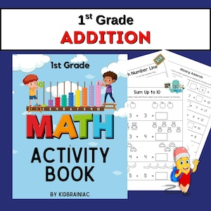 First grade addition activity book worksheets printable homeschool instant download  kindergarten 1st grade