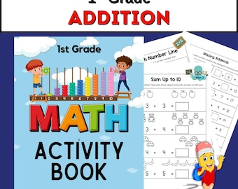 First grade addition activity book worksheets printable homeschool instant download  kindergarten 1st grade