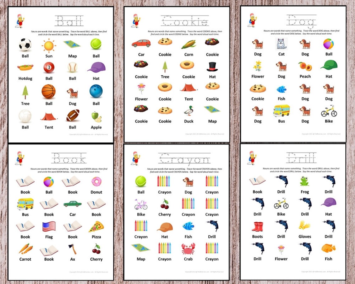 Sight Words for Preschool, Printable Pre-k Worksheets, Nouns, Dolce ...