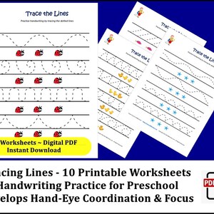 Tracing Lines, Handwriting Practice, Preschool Worksheets, Line Tracing, for Parents Afterschool Homeschool or Daycare