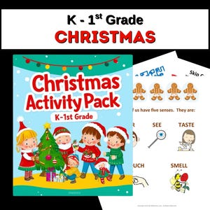 Christmas K-1st Grade Activities, Printable, Christmas Worksheets, Holiday, Kindergarten, First Grade, Homeschool
