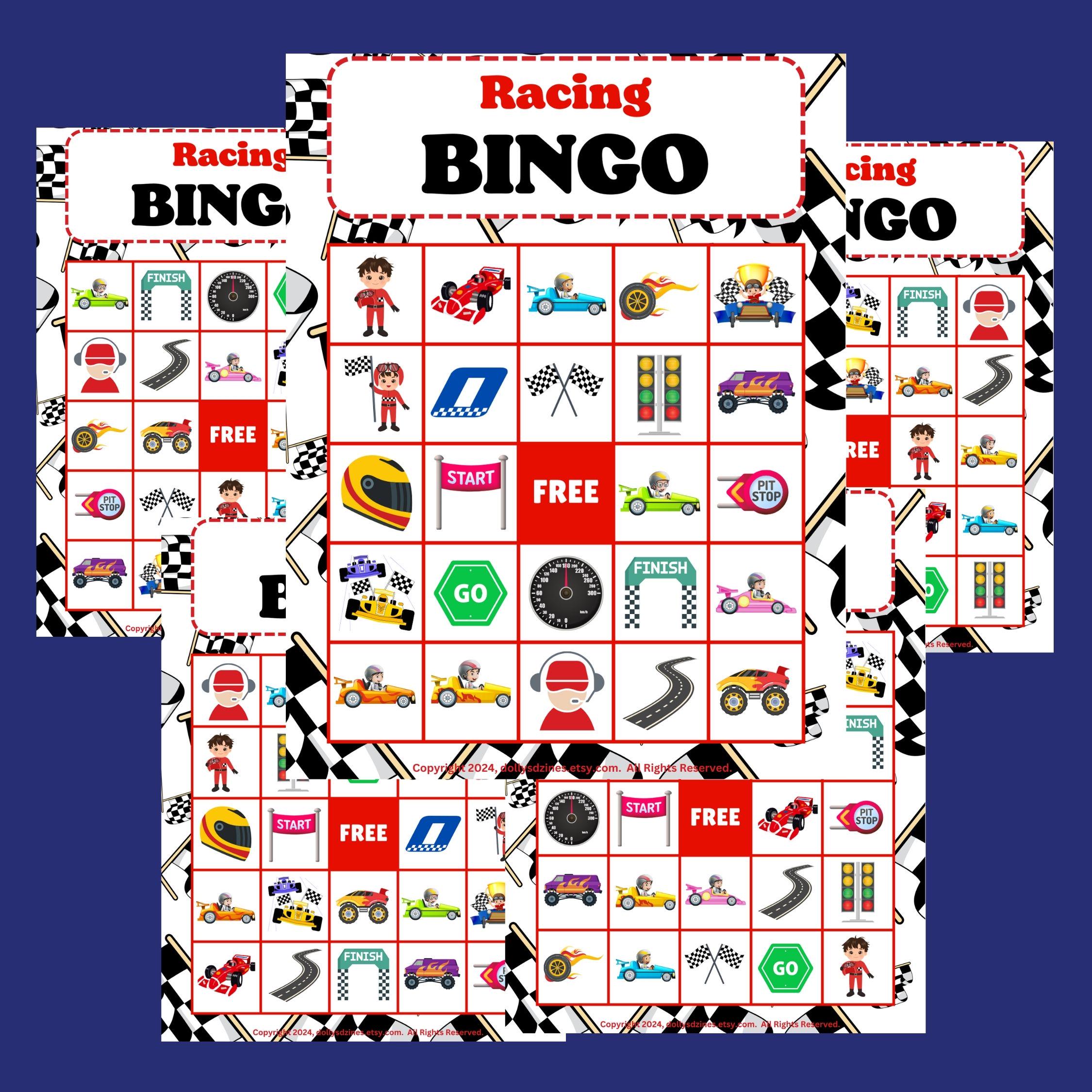 Bingo for Kids PRINTABLE Game Racing Cars 20 Unique Cards Kids Game ...